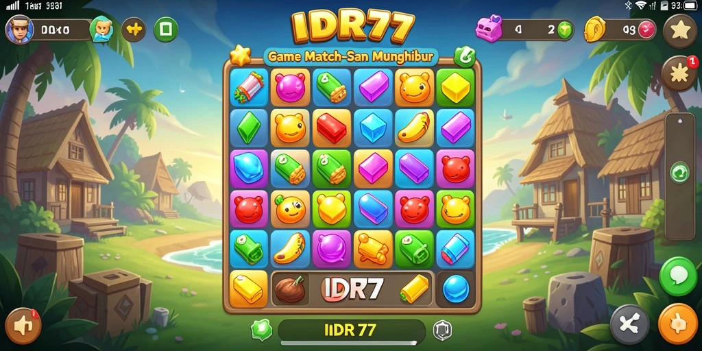 Tampilan gameplay seru dalam IDR77 dengan elemen Match-3.