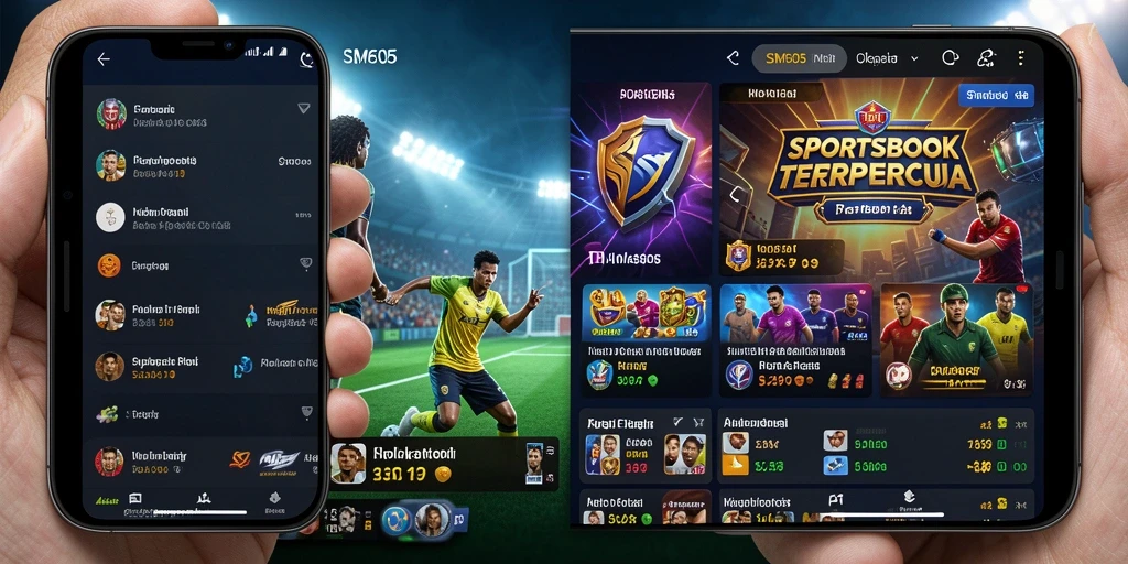 Screenshot SM605 menampilkan tampilan antarmuka taruhan olahraga yang dinamis.